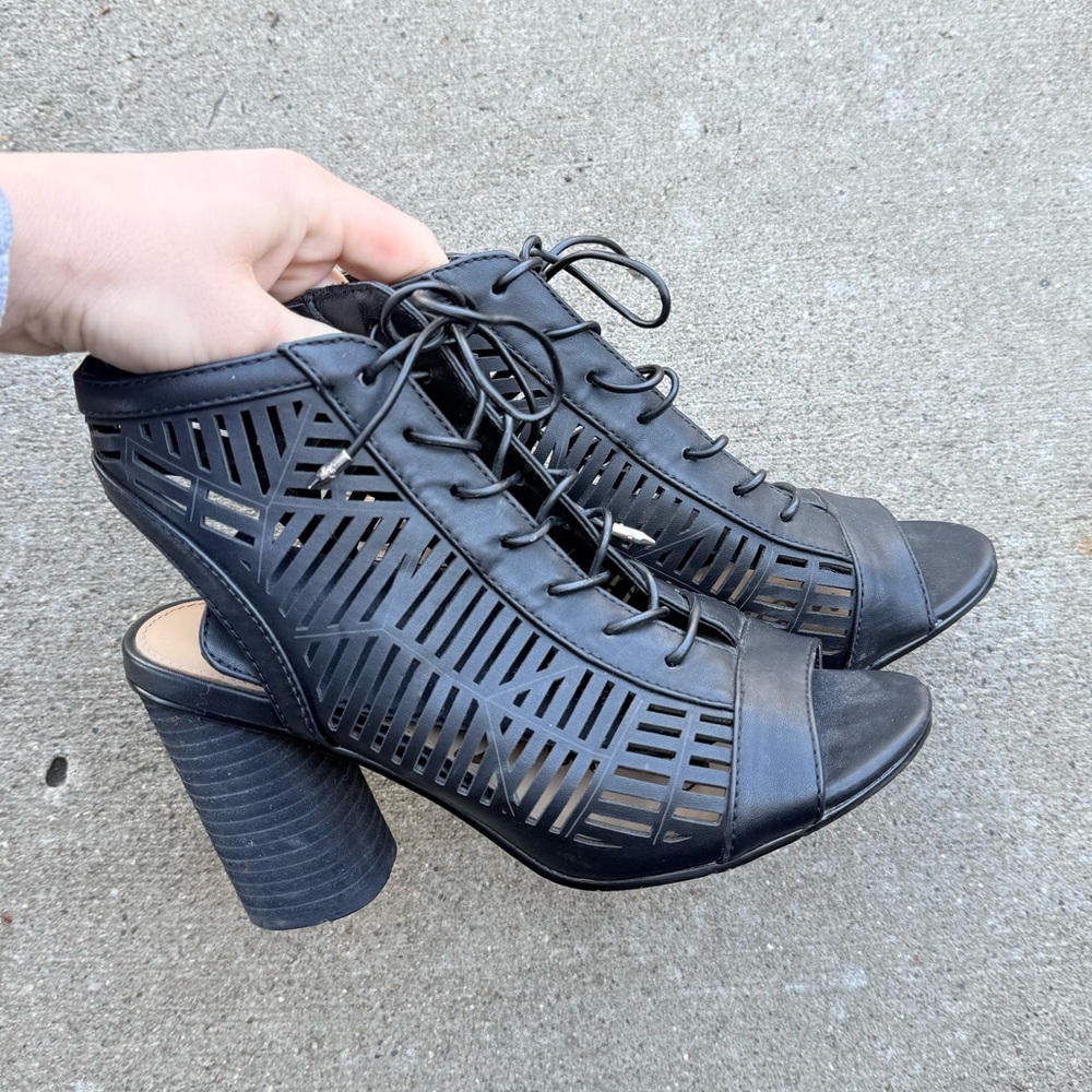Sam Edelman Rocco Women Peep-Toe Synthetic Black Bootie size 6.5